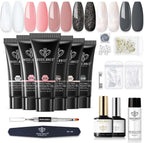Modelones poly nail gel kit front view showcasing extension gel tubes and tools.