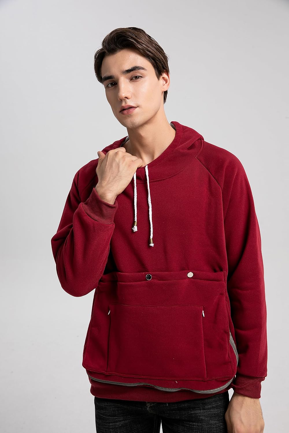 Back view of the premium burgundy polyester blend fleece unisex pet hoodie