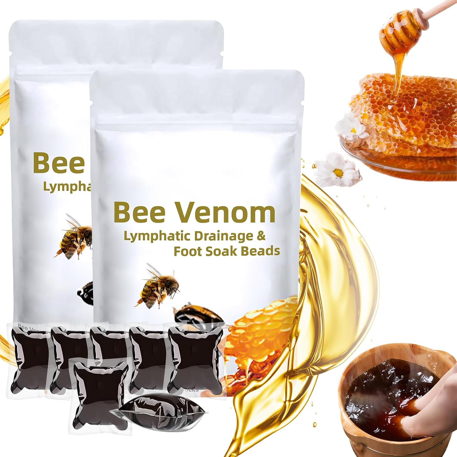 Repwey Bee Venom Foot Soak Beads packaging front view for foot relief