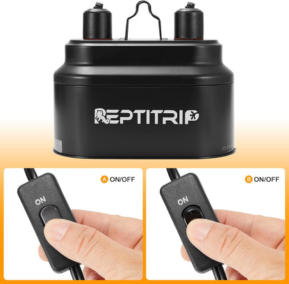 REPTITRIP dual reptile light fixture package content including the double dome hood and graphic instruction manual