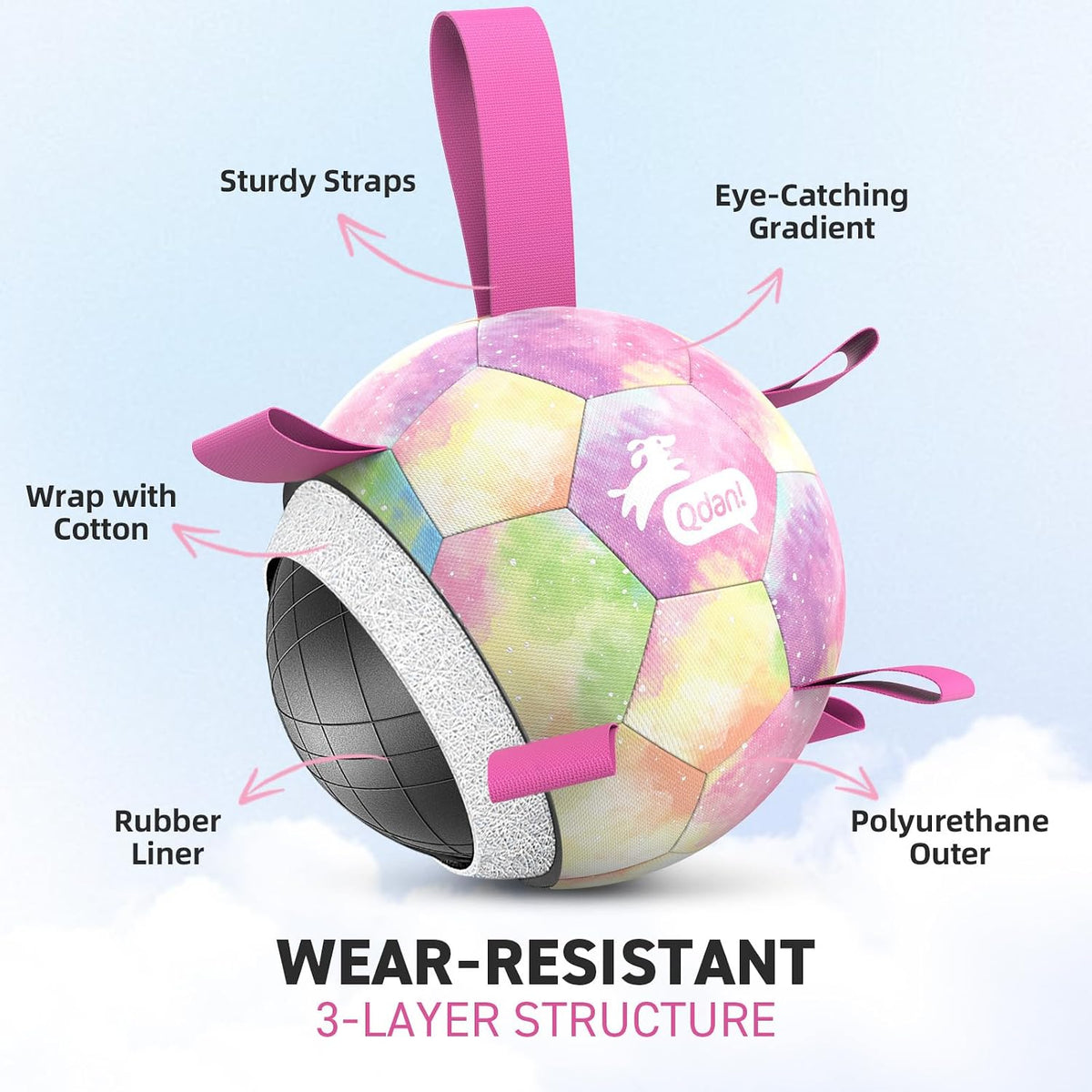 Gradient rainbow dog soccer ball for outdoor play