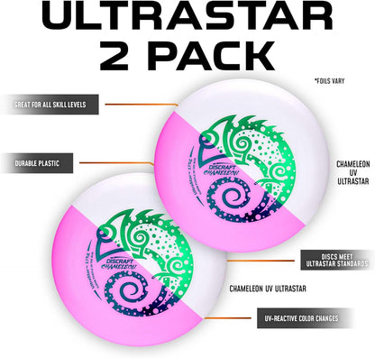 Two pack bundle of authentic Discraft Ultrastar ultimate flying discs for outdoor field sports