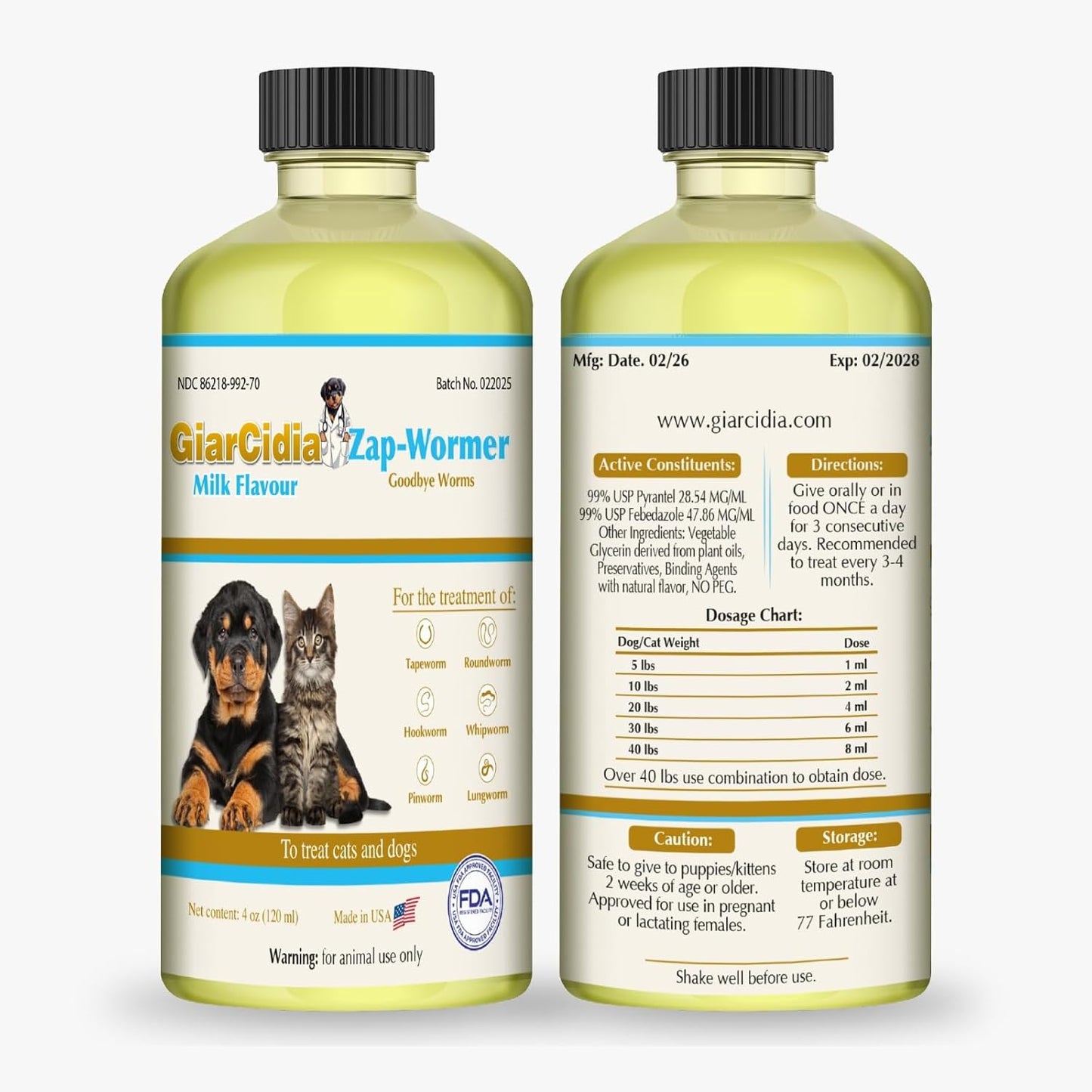 Giarcidia pet dewormer liquid mixed into pet food bowl