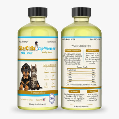 Giarcidia pet dewormer liquid mixed into pet food bowl