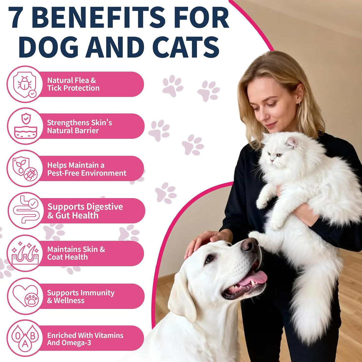 Bacon flavored herbal pet supplement for skin and coat health