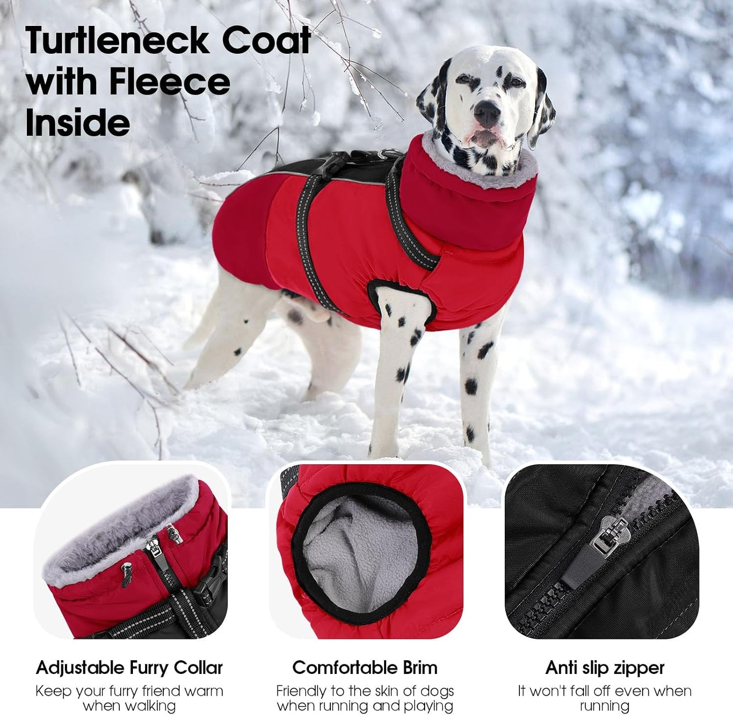 Insulated pet snowsuit with integrated harness D-rings close up