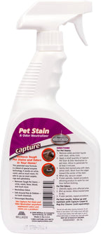 Capture pet odor eliminator bottle next to 32 fluid ounces scale