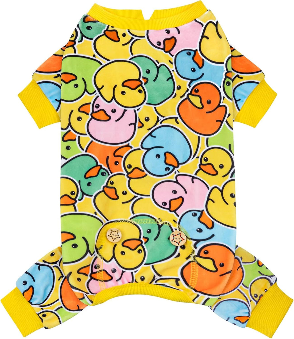 KYEESE Dog Pajamas Velvet Dog Pajamas Medium Sized Dogs Soft Dogs Clothes Pjs with Yellow Ducks Pattern Stretchy Pet Jammies Coat Comfy Pet Onesie Costume, 2X-Large - Image 9