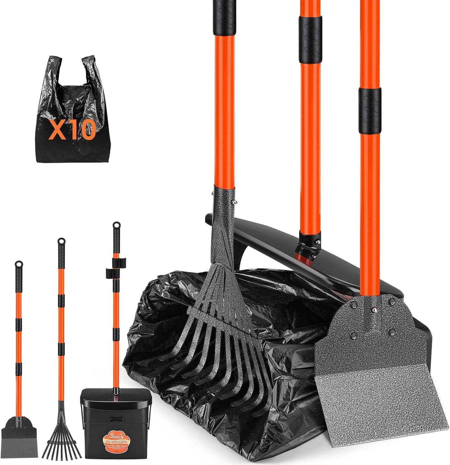 SlowTon stainless steel dog pooper scooper setup for medium and large breed yard cleanup
