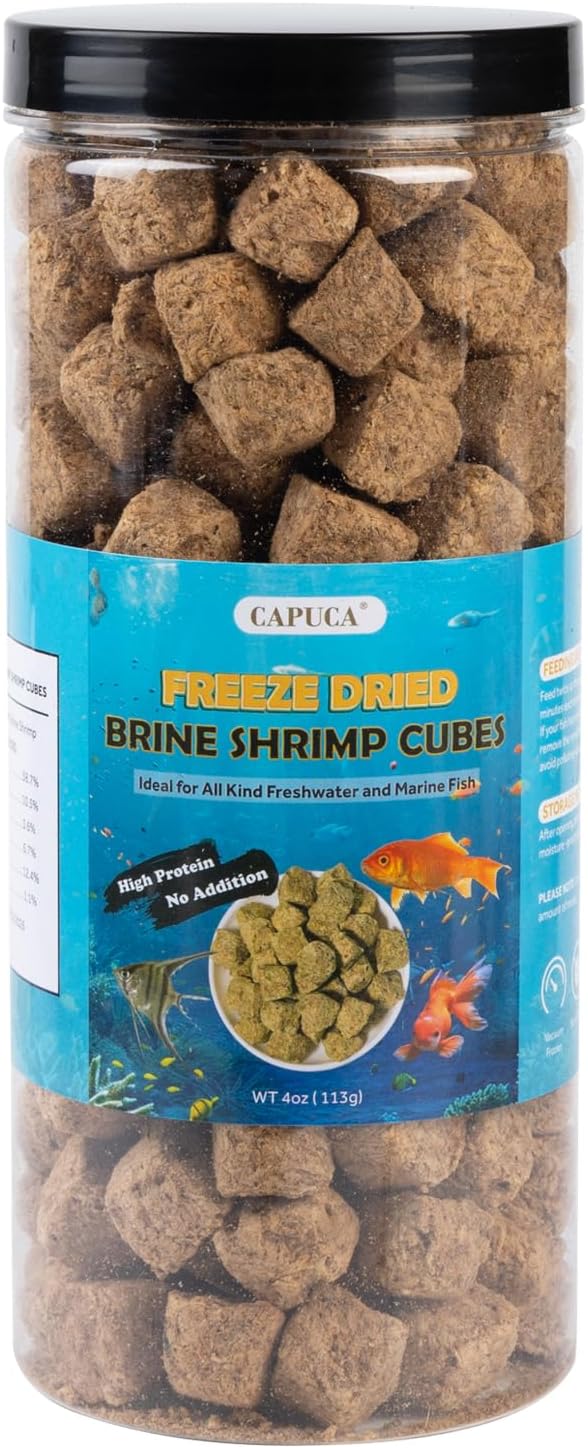 Capuca Freeze Dried Brine Shrimp Cubes front view premium fish food container