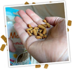 Meowijuana salmon seafood and chicken trio treats bag close up.