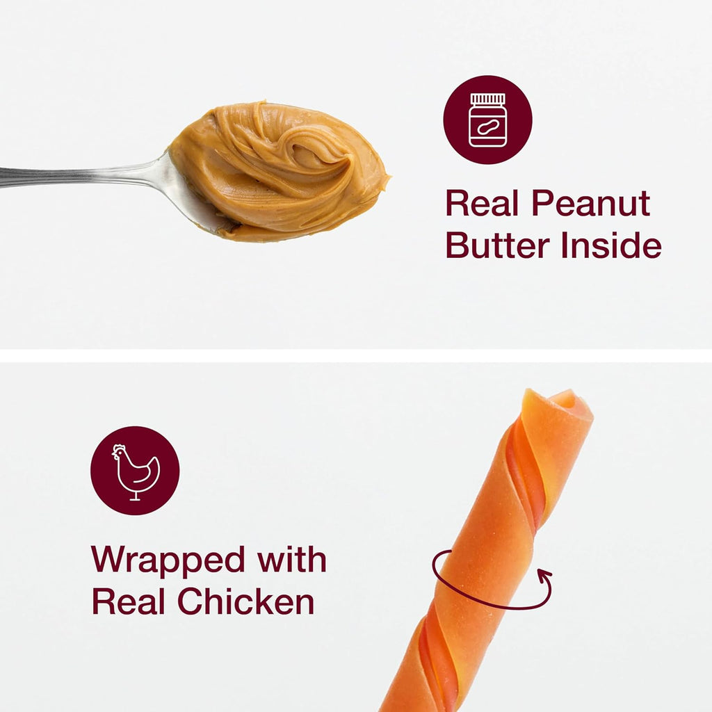 SmartBones rawhide free dog chews showing the peanut butter and chicken twisted sticks