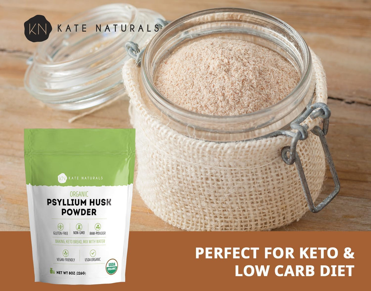 Kate Naturals Organic Psyllium Husk Powder for Baking, Shakes, Fiber, 8oz - Image 3