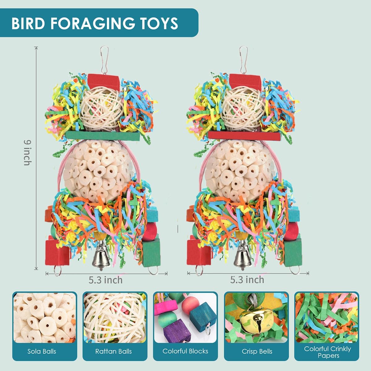 Two pack BBjinronjy foraging bird toys on a white background