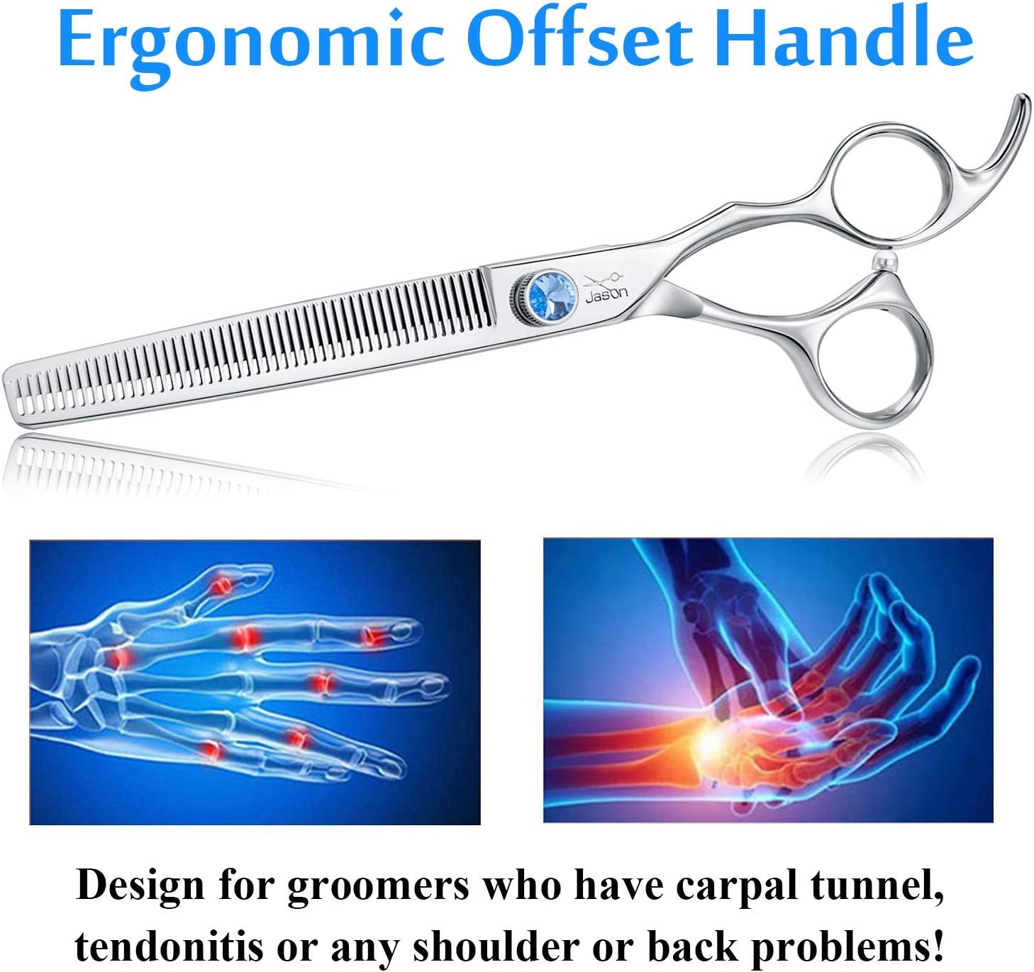 JASON 7 inch pet blender shears showing the sharp convex edge blade.