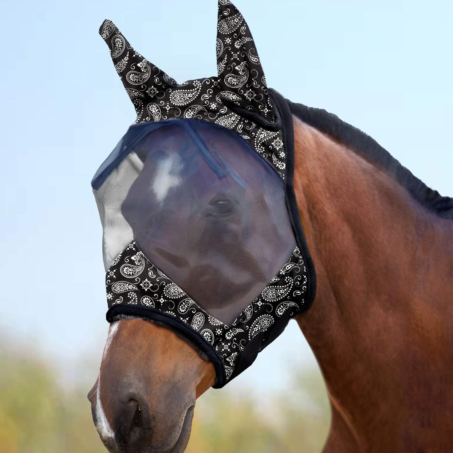 Harrison Howard LumiVista Horse Fly Mask Standard with Ears UV Protection for Horse Dream Star L Full Size - Image 10