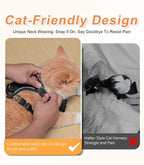 Back view of the comfortable black cat vest harness with attached leash.