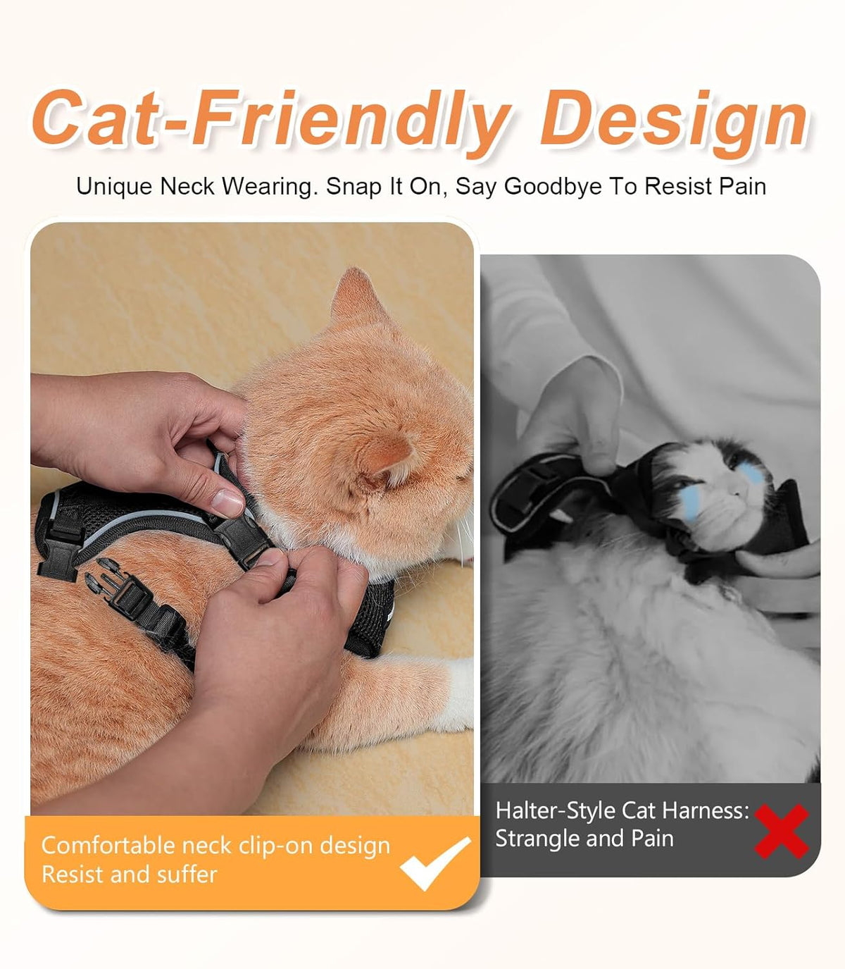 Back view of the comfortable black cat vest harness with attached leash.