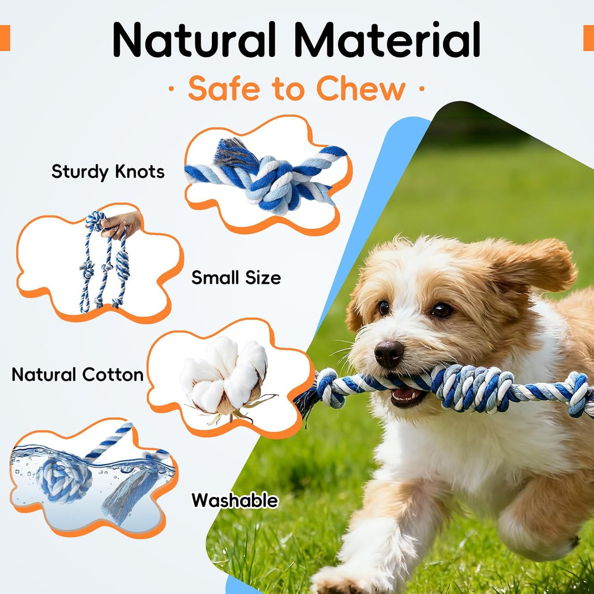 Wodoca durable interactive tug of war dog toy close up details of reinforced knots