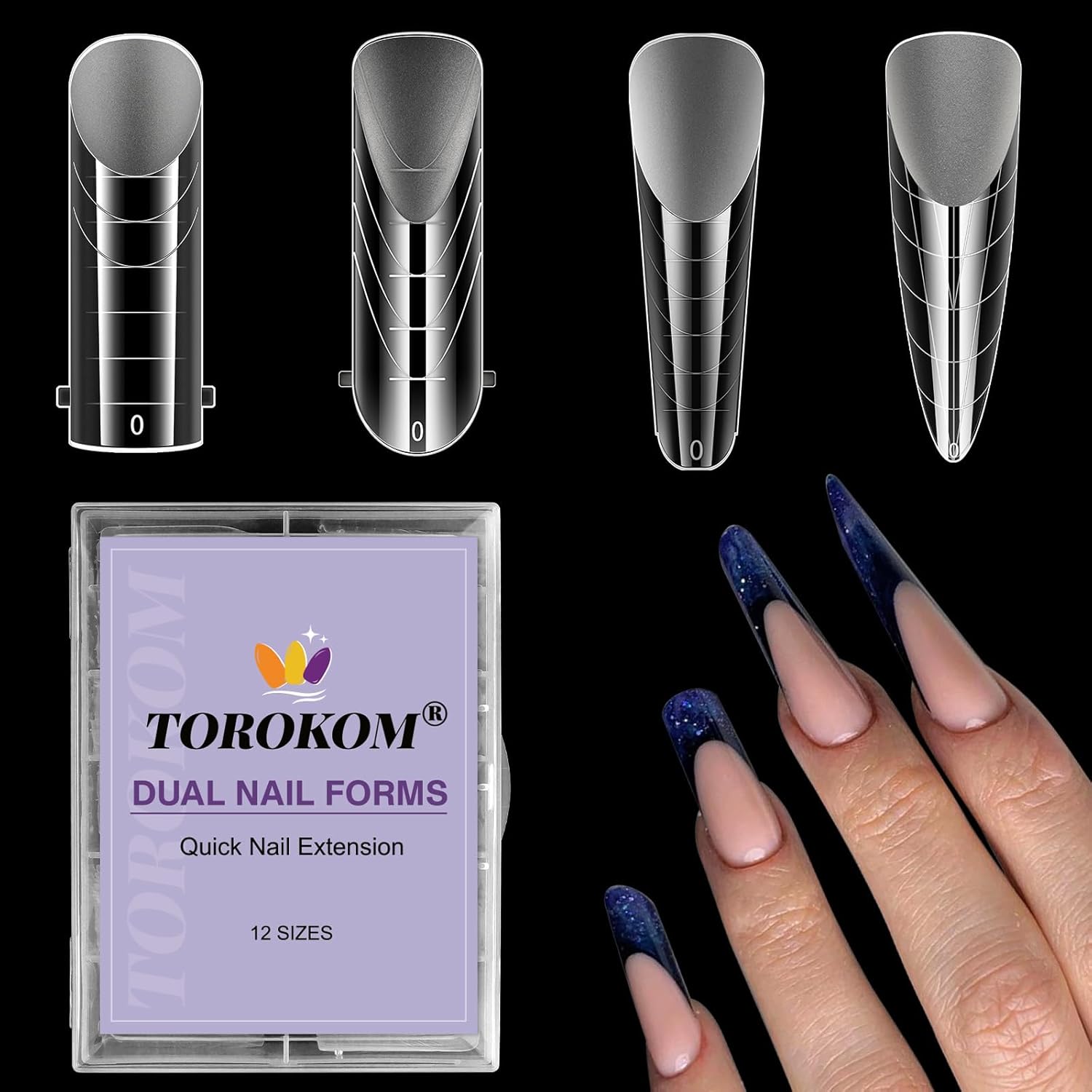 Torokom dual nail forms for poly extension gel 96 pieces set