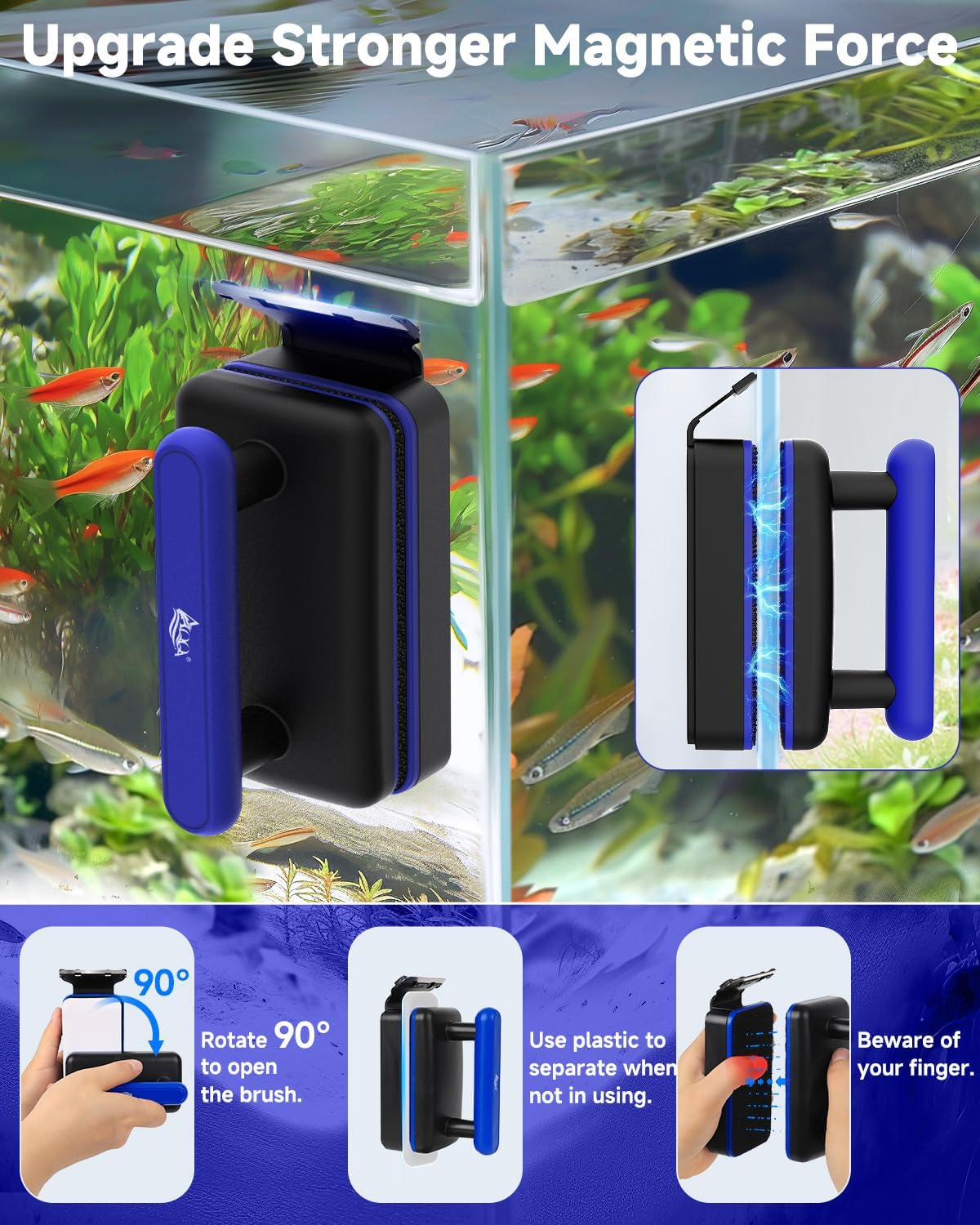 AQQA floating aquarium magnetic brush floating on water surface for easy retrieval