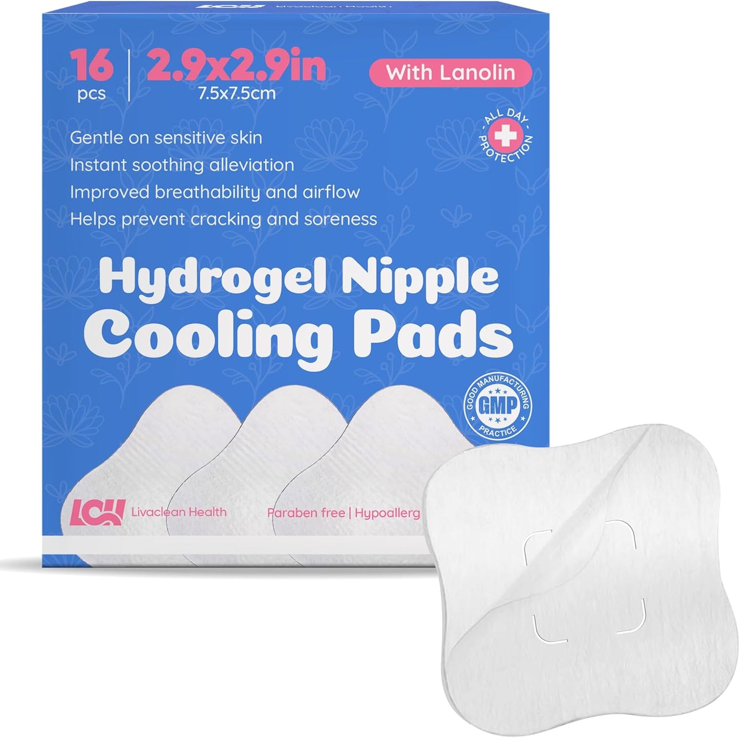 Livaclean Health hydrogel nipple pads front box view