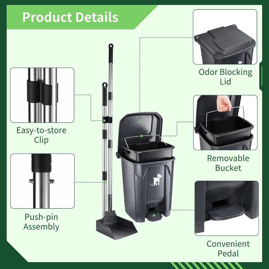 Ergonomic forty three inch long handle dog pooper scooper assembly details
