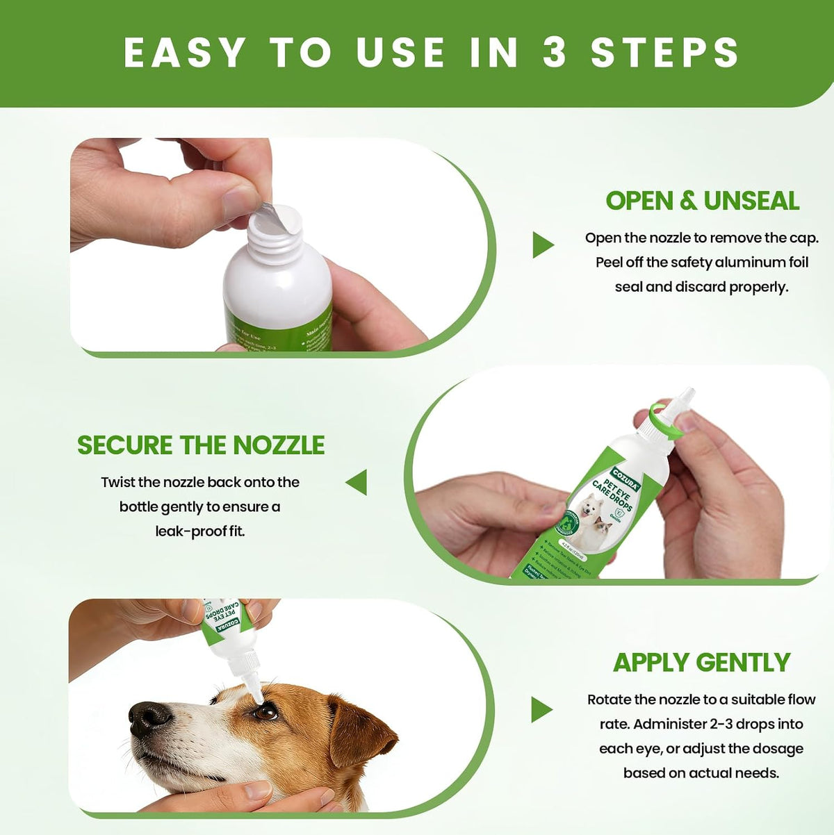Before and after results of cleaning pet tear stains with eye solution