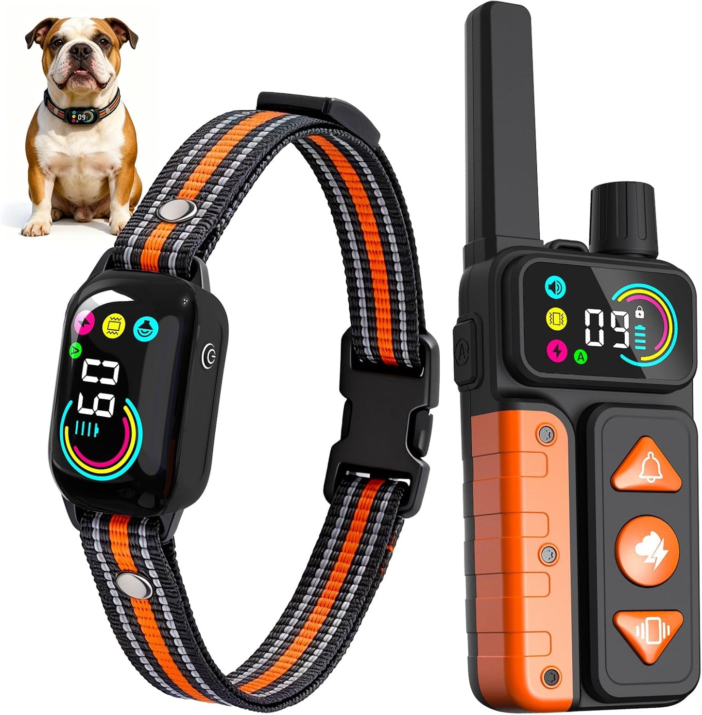 Tallentrol 2-in-1 dog bark and shock training collar front view showing digital remote control display screen.