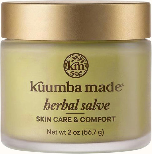 Kuumba Made Herbal Salve front view of the two ounce jar for dry skin relief