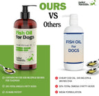Close up of Deley Naturals 32 ounce wild caught fish oil formula targeting pet shedding and itching