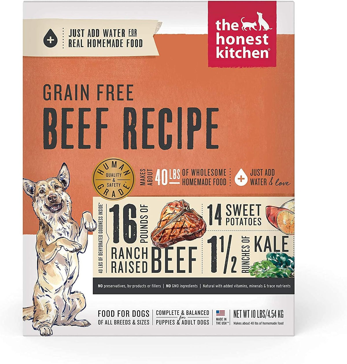 The Honest Kitchen beef dog food 10lb box packaging