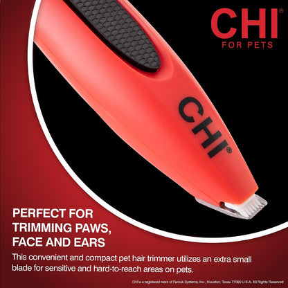 Cordless USB rechargeable dog clipper by CHI for Pets being held to demonstrate its ergonomic and compact handle design.