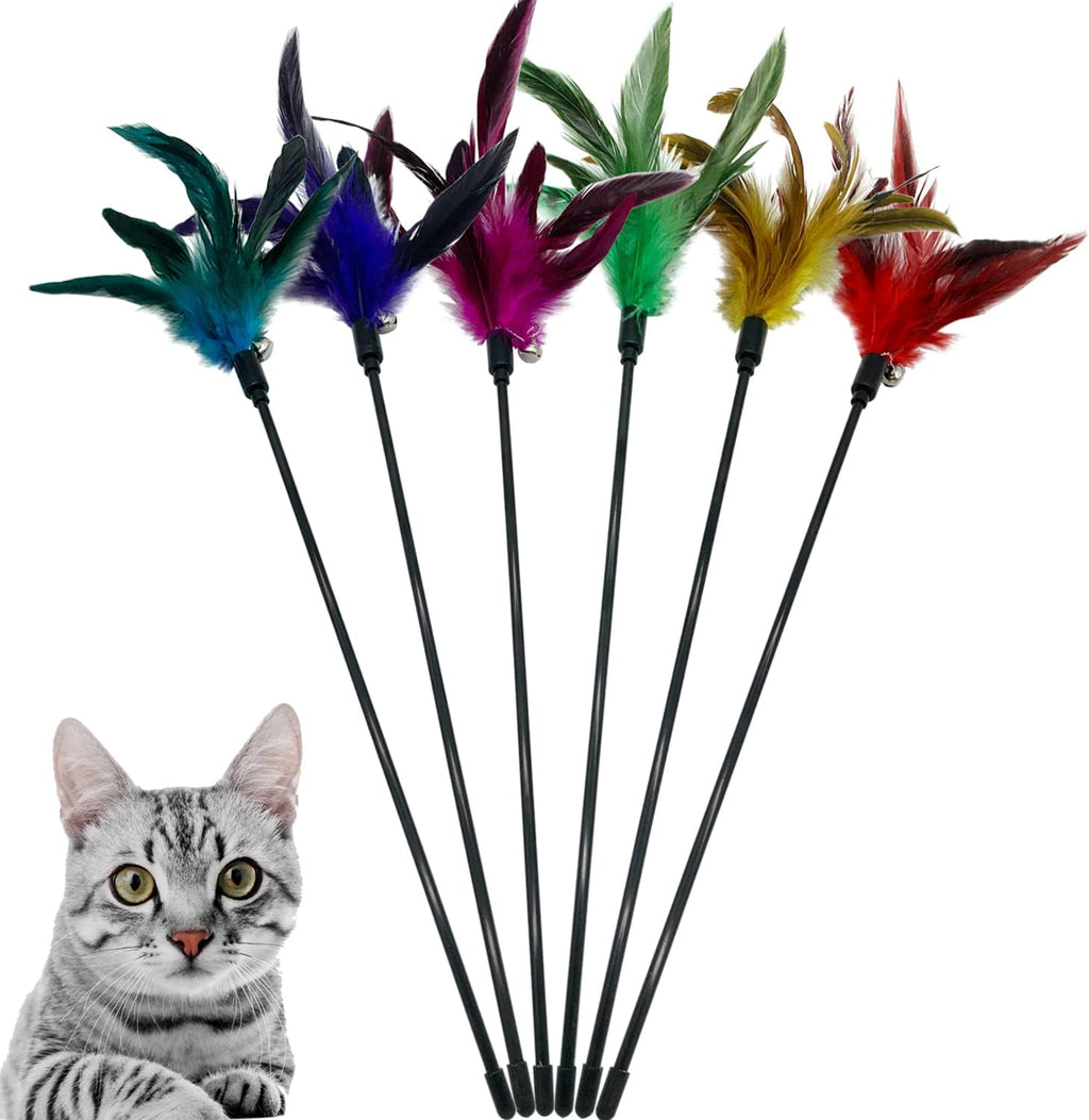 CATENESS cat wand toy front view showing six interactive colorful feather sticks with bells