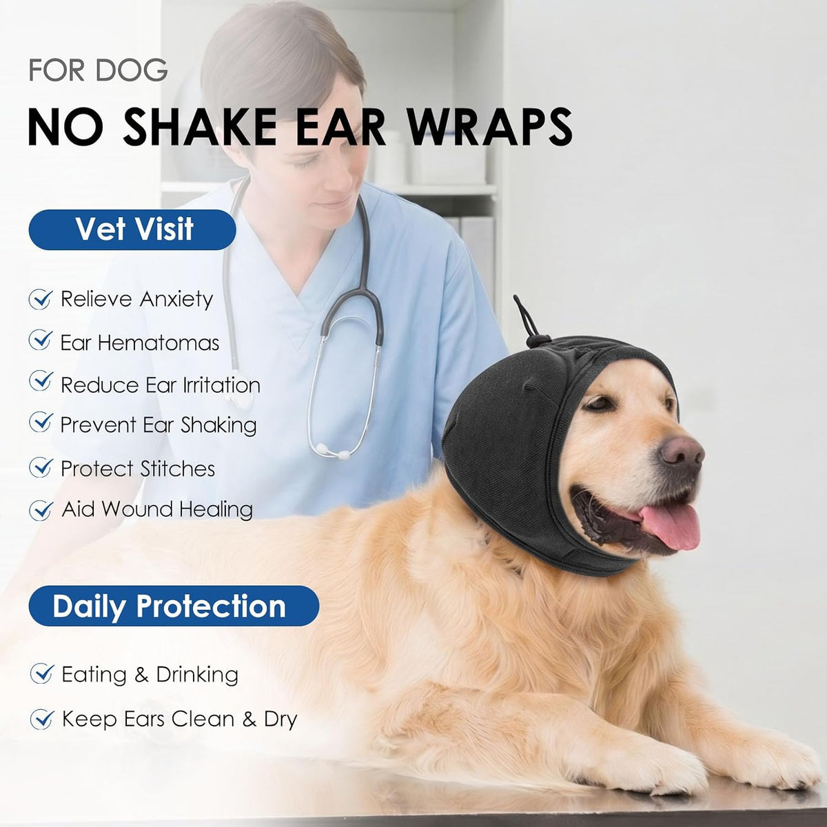 Anti shake dog earmuffs preventing ear scratching for hematoma recovery.