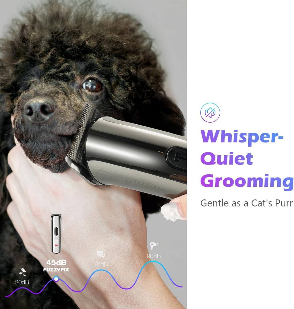 Five in one adjustable stainless steel blade close up on the pet shaver.