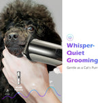 Five in one adjustable stainless steel blade close up on the pet shaver.
