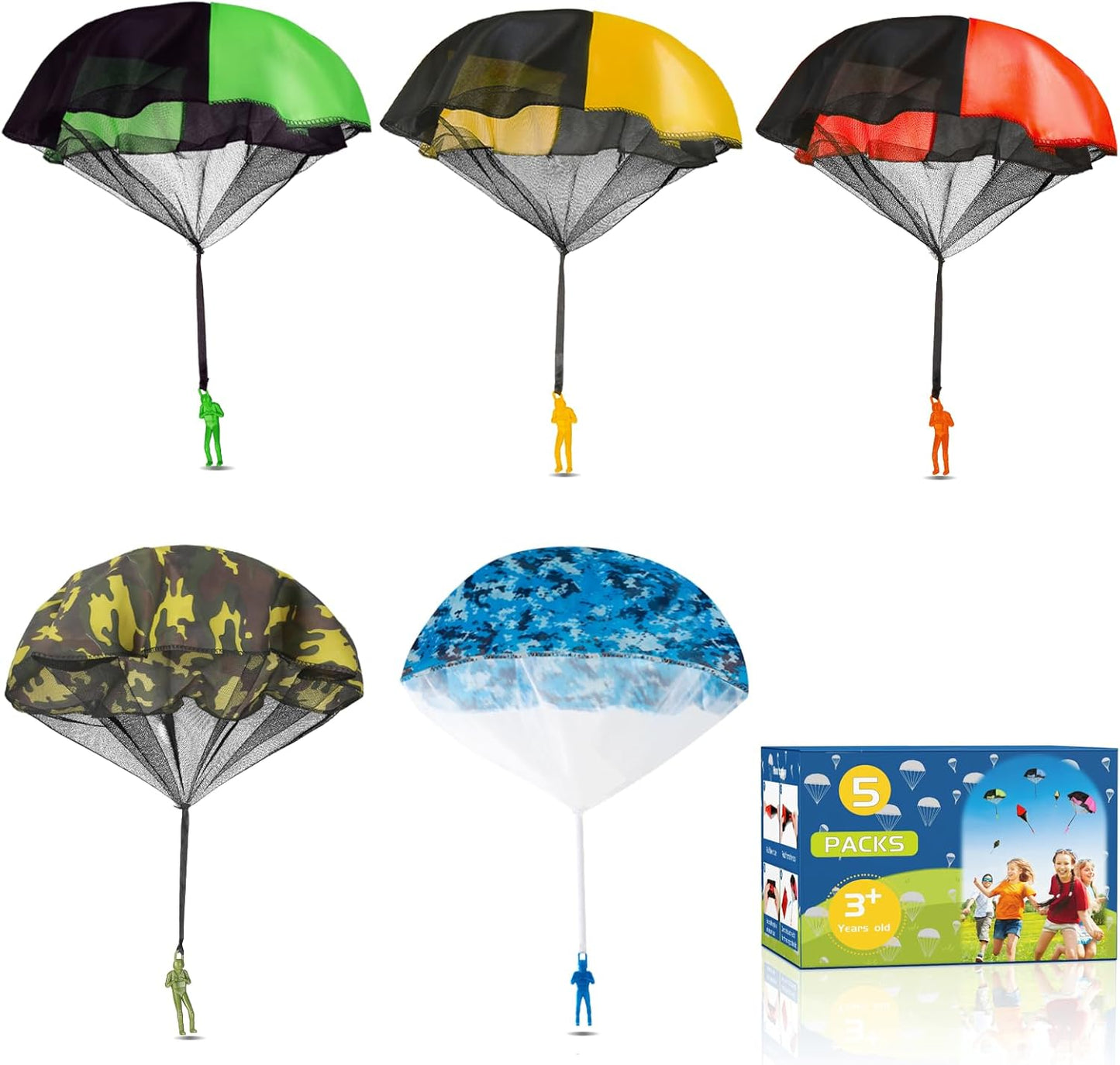 Spectabilis Army Parachute Toy front view of packaging with colorful paratrooper figures