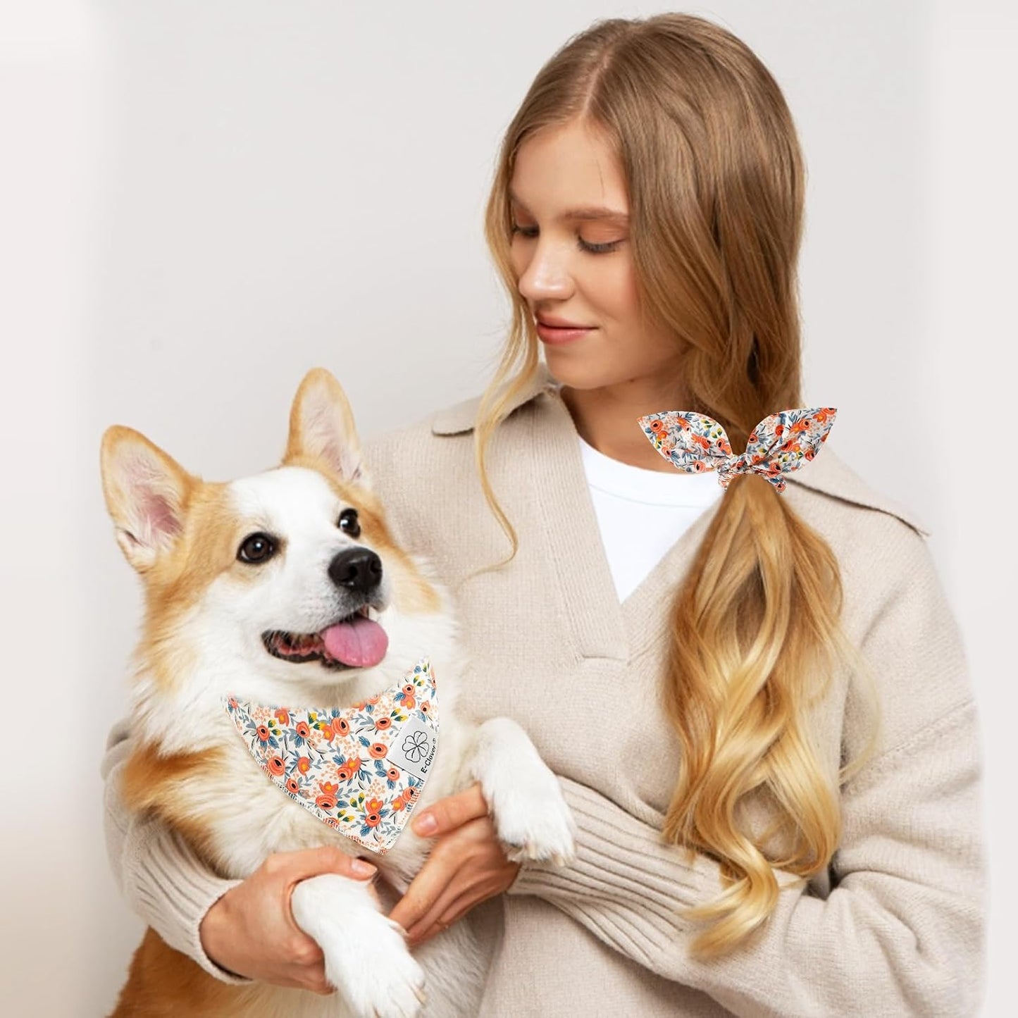 E-Clover holiday and birthday pet scarf set with matching wrist accessory