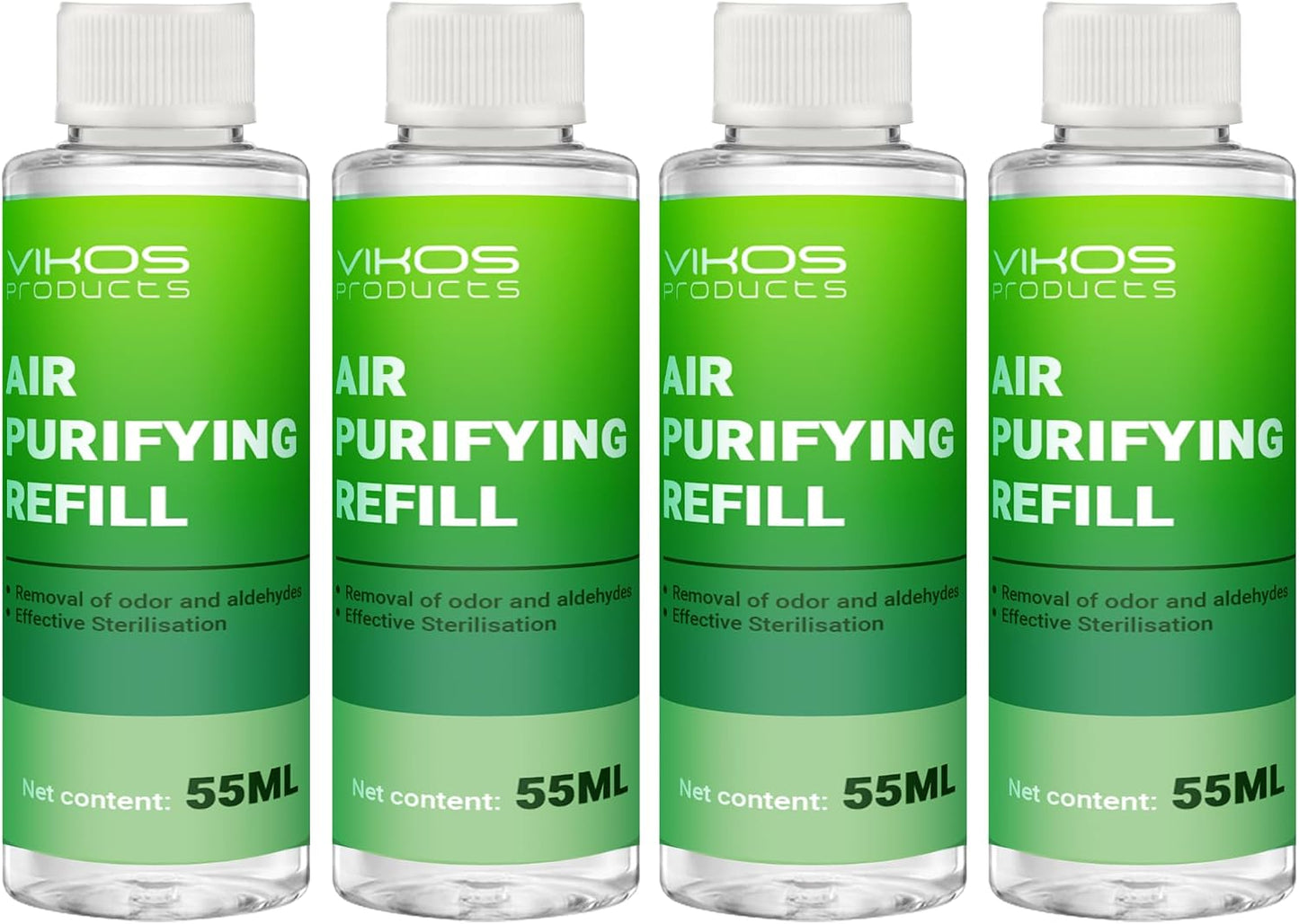 VIKOS air purifying replacement fluids showing the four pack layout clearly