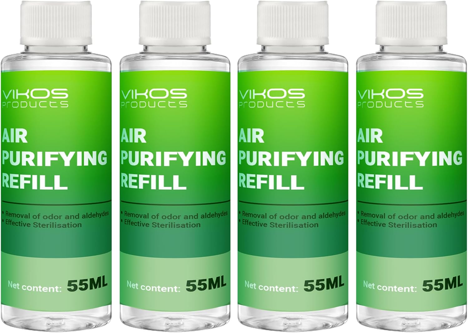 VIKOS air purifying replacement fluids showing the four pack layout clearly