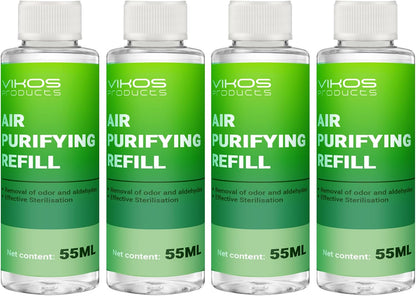 VIKOS air purifying replacement fluids showing the four pack layout clearly