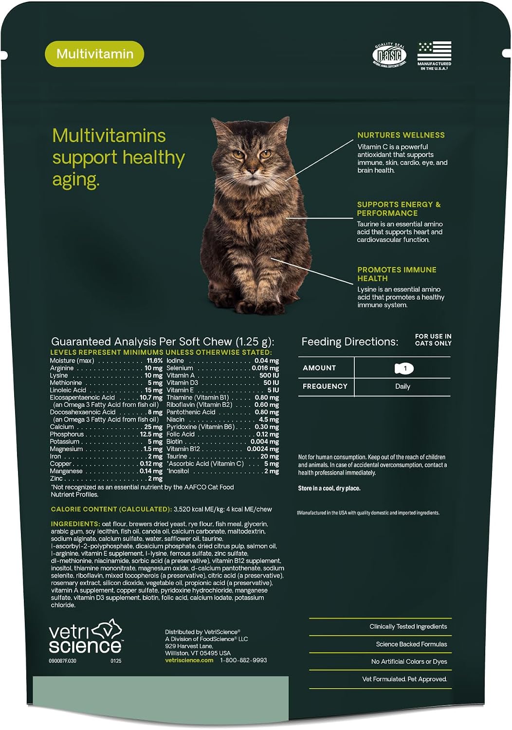 30 count container of VetriScience Nu Cat Senior multivitamin