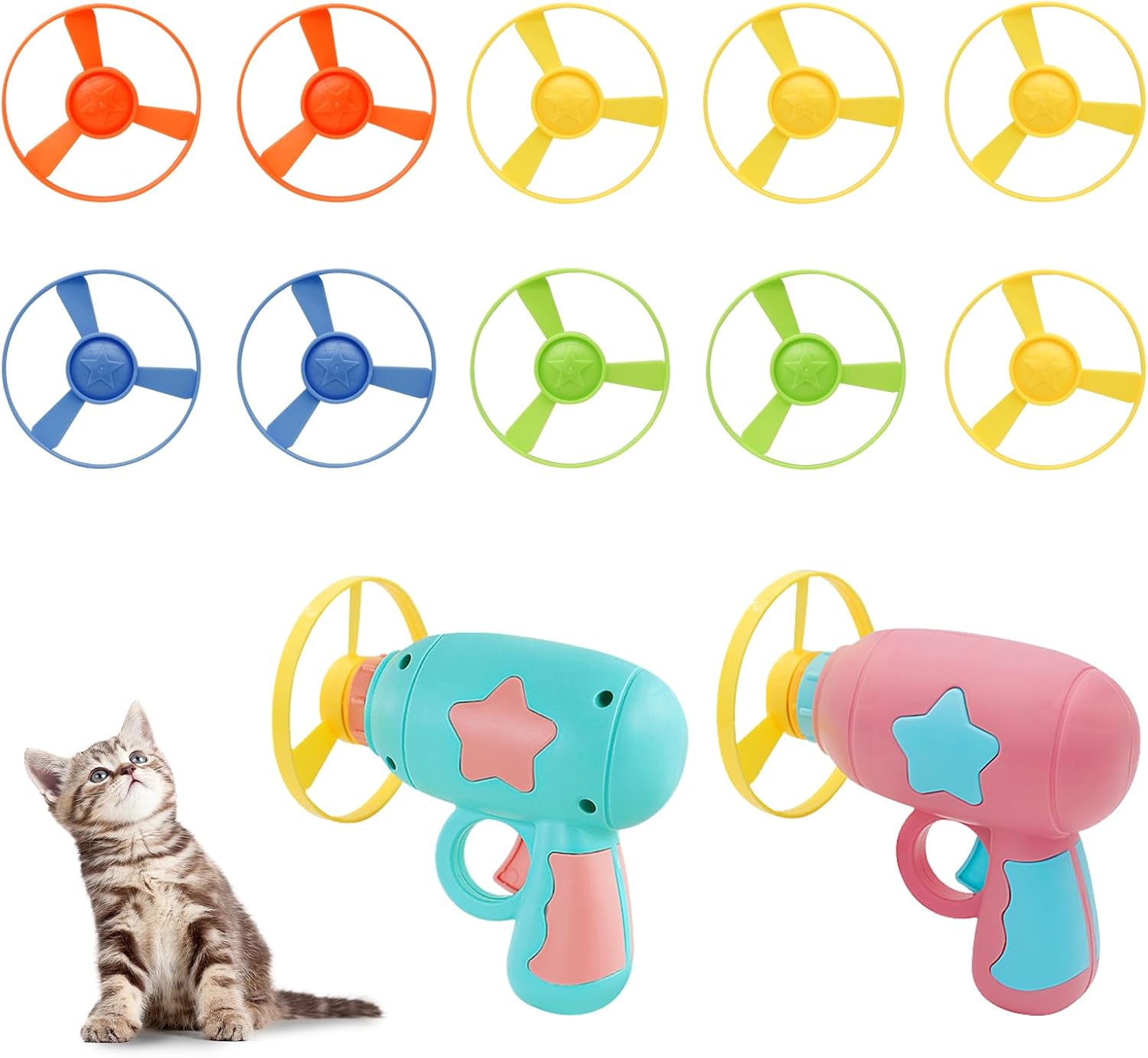 Andiker Cat Fetch Toy, Interactive Kitten Flying Disc Launcher Toy with 5 Colorful Flying Propellers for Cat Enrichment, Flying Saucer Toy for Cats for Training and Chasing (Blue) - Image 10
