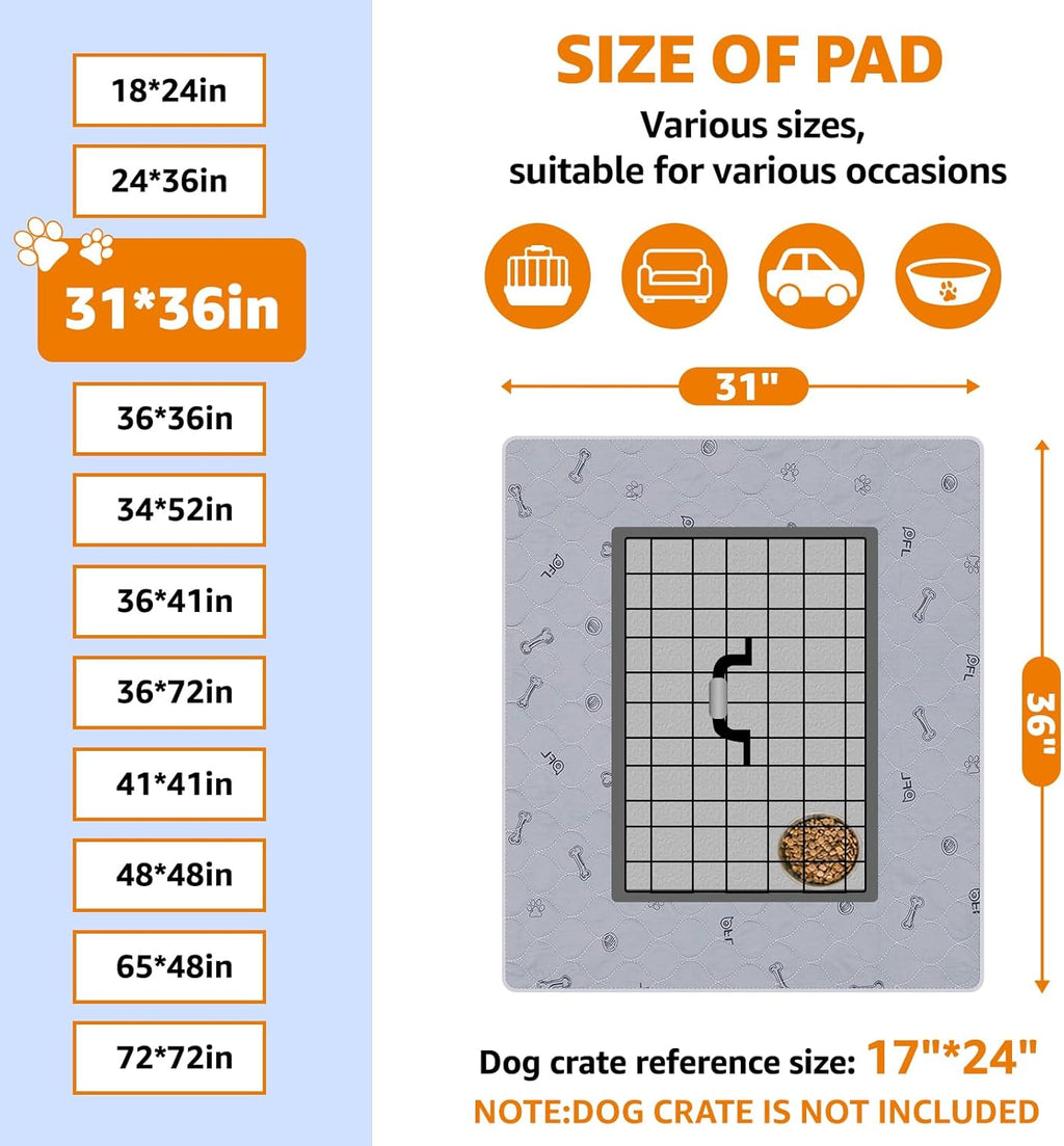 Side by side comparison of 31 by 36 inch washable puppy pads