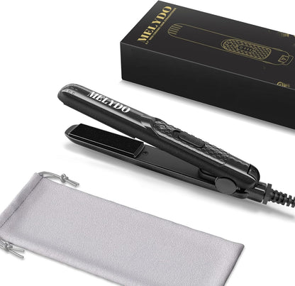 Melydo Mini Flat Iron black ceramic travel straightener front view