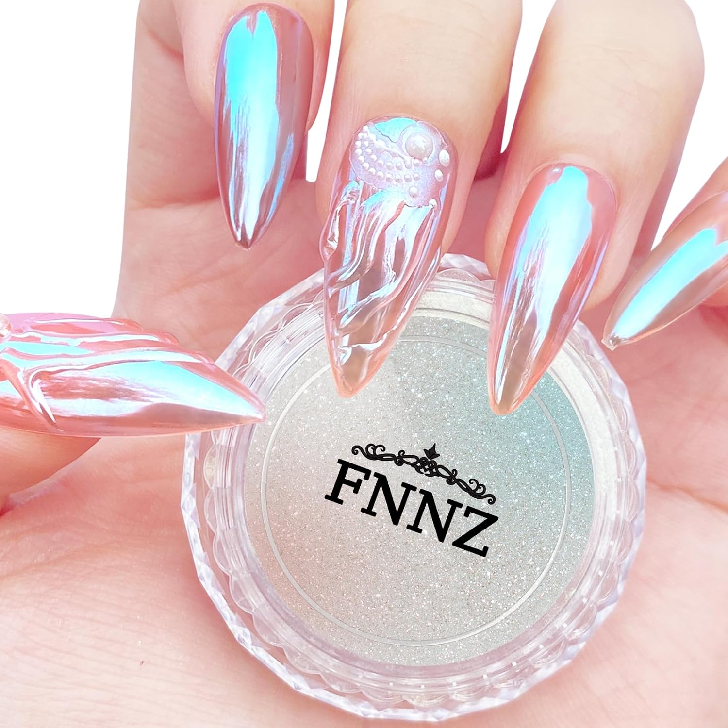 FNNZ Unicorn Chrome Nail Powder Glacier Ocean front view