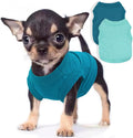 Uswalnna two pieces dog clothes front view showcasing cyan summer puppy shirt.