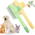 Coziess 2-Piece Pet Hair Removal Comb and Flea Comb front view showcasing the green and yellow self-cleaning slicker brush.