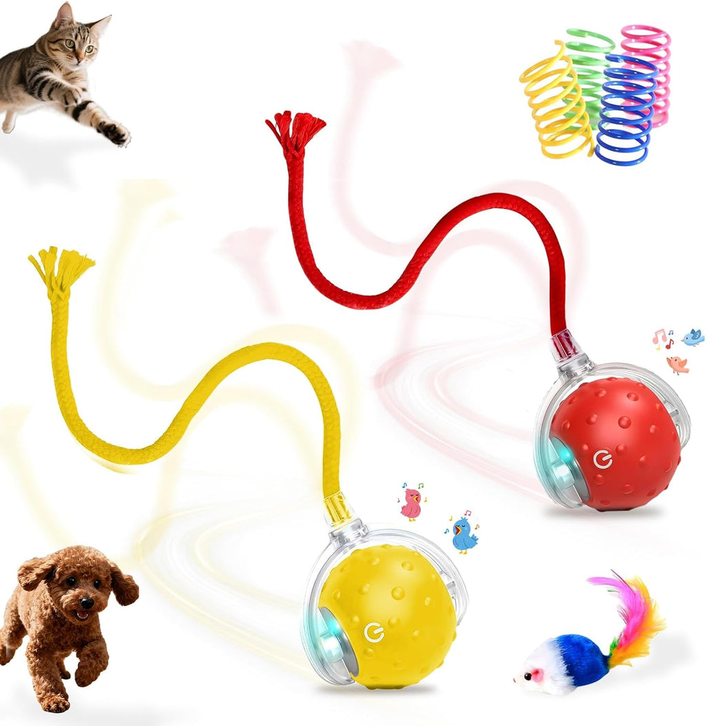 2-Pack Interactive Cat Toys Ball for Indoor CatsDog,Automatic Cat Toy with Smart Obstacle Avoidance&Bird Chirps,Includes 8 Cat Spiral Spring,Cat Enrichment Toys for Indoor Cats(RedBlue) - Image 10